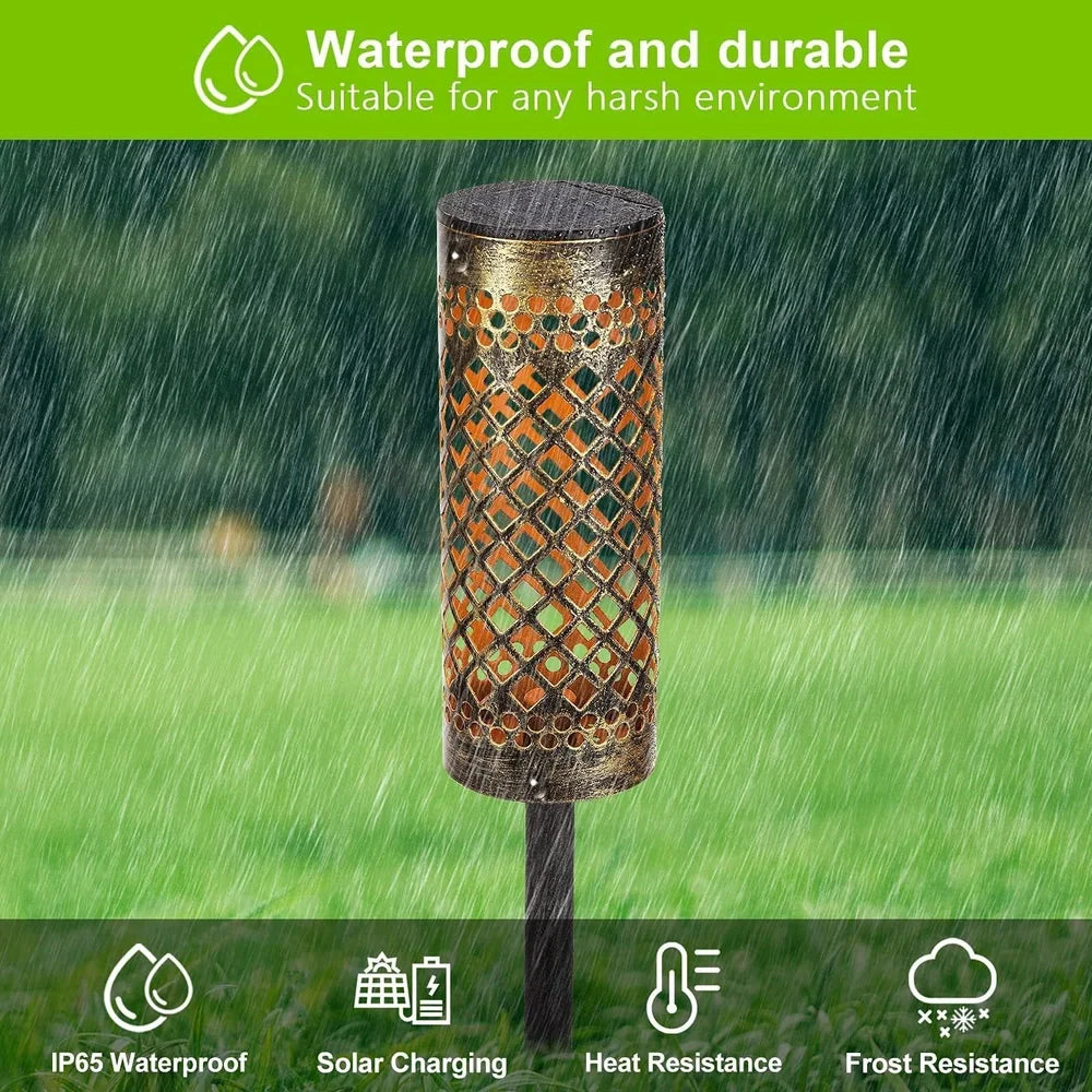 Geometric iron solar-powered lawn lamp with warm light, IP65 waterproof for courtyard garden decor