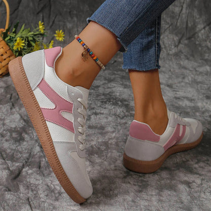 Stylish colourblock lace-up flats for women in black and pink