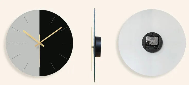Large transparent tempered glass minimalist wall clock showing silent movement and included mounting hook.