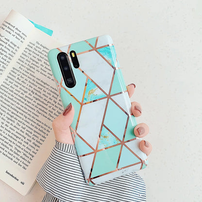 Electroplated marble mobile phone case for Huawei and Samsung smartphones with TPU construction and scratch-resistant finish