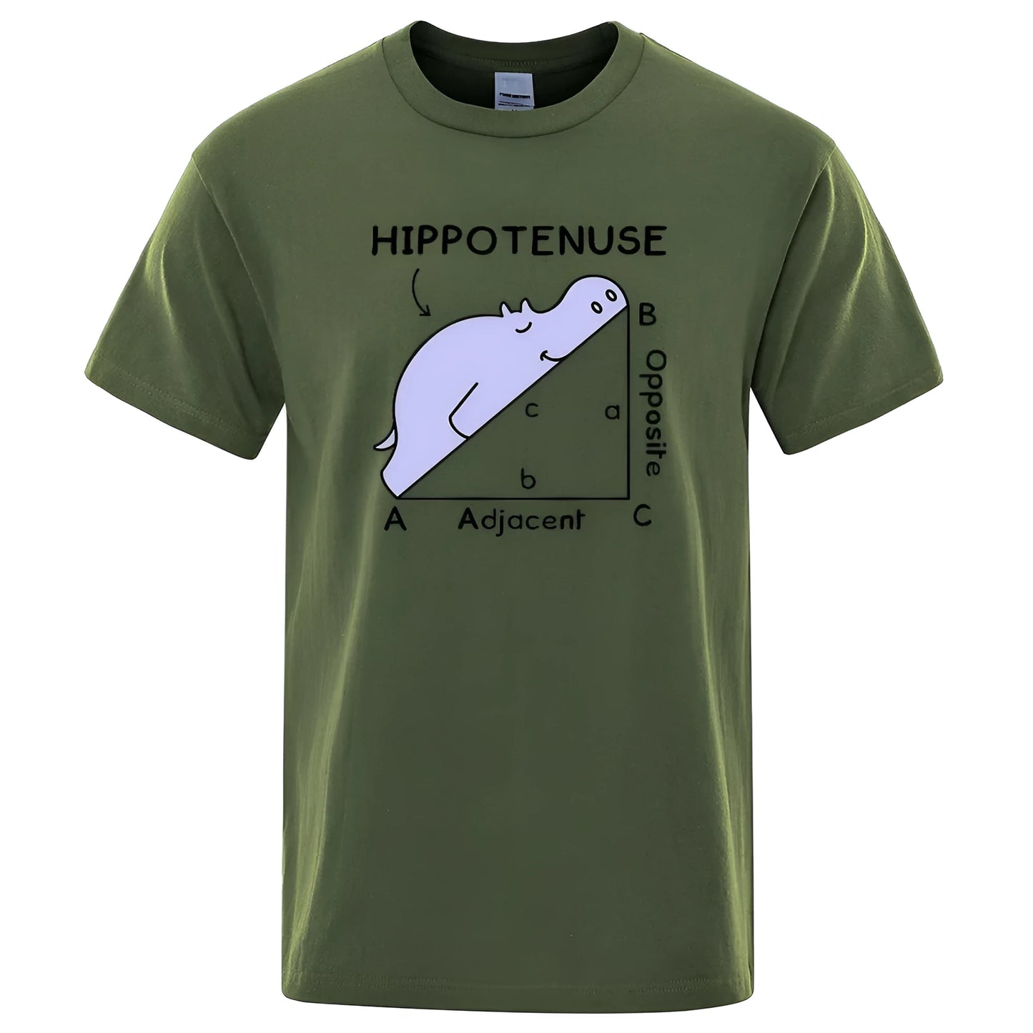 Hippotenuse Opposite Adjacent printed mathematics design on a loose fit cotton T-shirt.