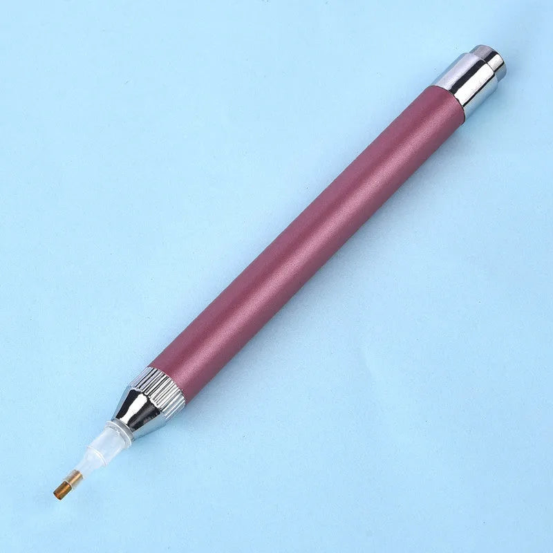 Luminous diamond painting drill pen with metal frame in blue, gold or red colour options