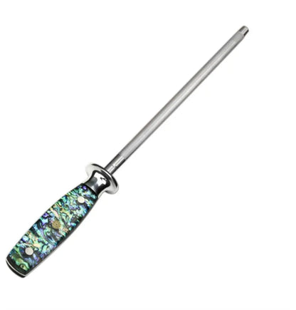 High carbon steel household knife sharpener with abalone shell handle