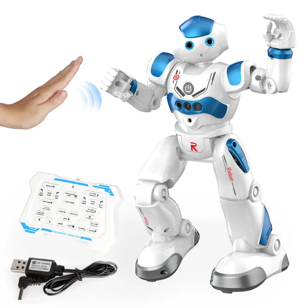 Remote control dancing robot toy with gesture controls, autonomous navigation, and customizable dance routines