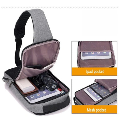Anti-theft USB charging chest bag in polyester with computer pocket