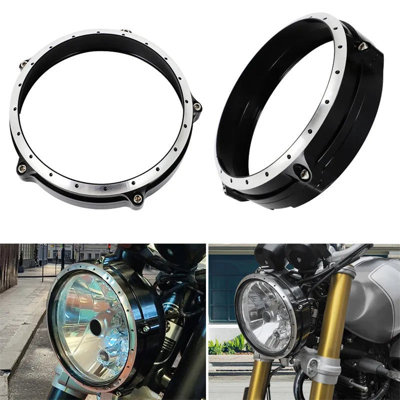 BMW R Nine T Scrambler headlight cover CNC aluminium protective frame laser cut guard for 2014-2017 models 26x20x7cm black