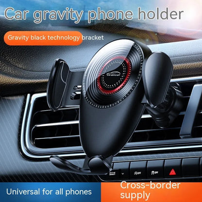 Black car mobile phone bracket mounted on vehicle air vent with adjustable phone grip mechanism