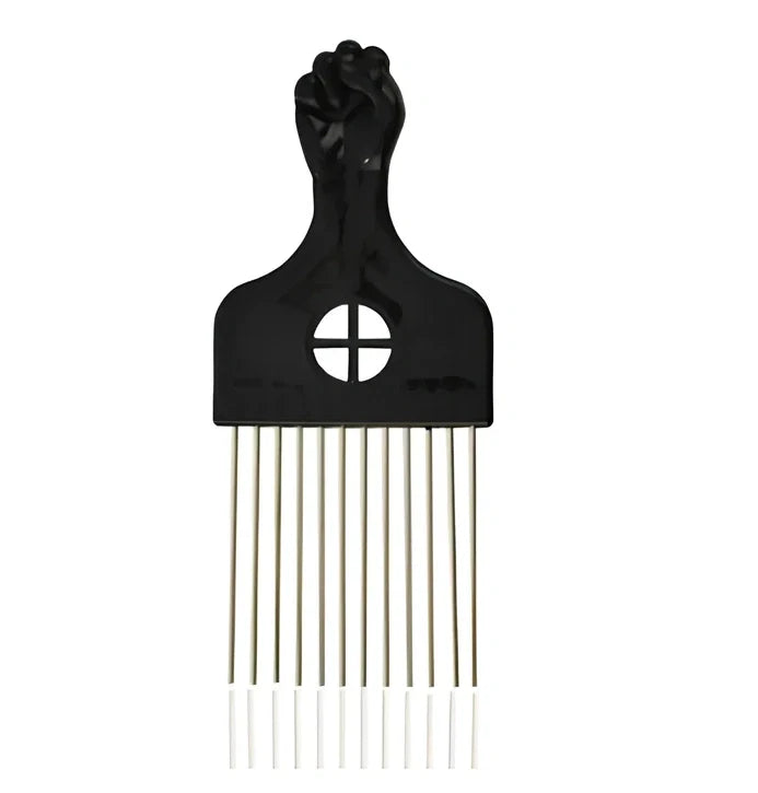 Metal hair comb with steel needle teeth and anti-slip handle for African hair styling
