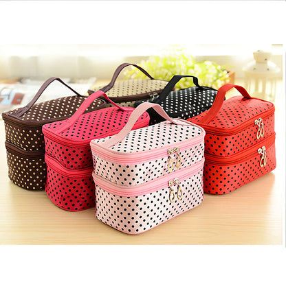 Double-layer cosmetic bag with multicoloured dots measuring 20.5cm length