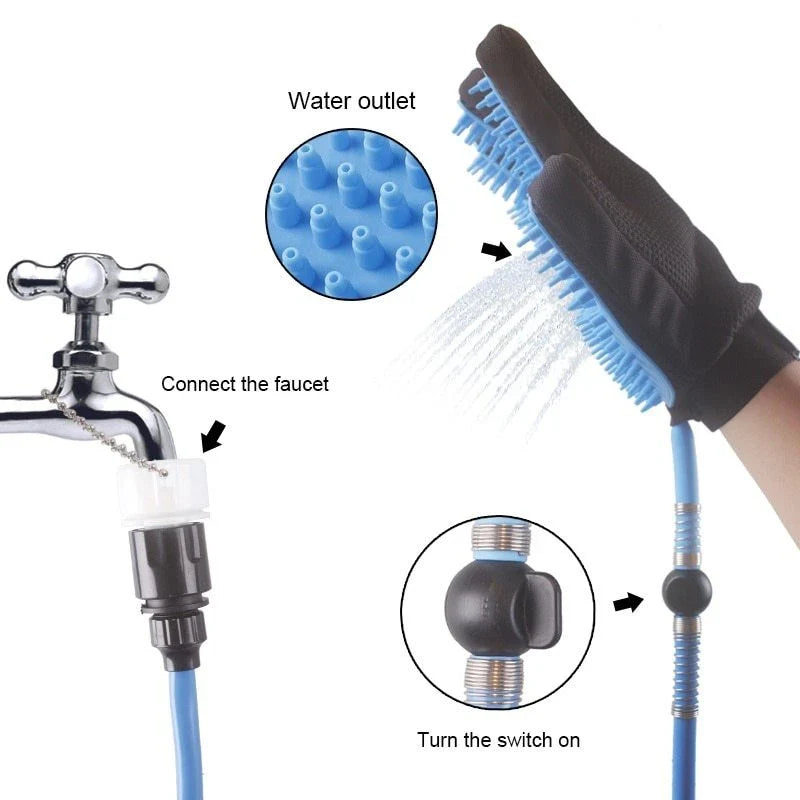 Premium pet grooming tool with bath brush and water sprayer, designed for dogs, cats, and horses of all sizes