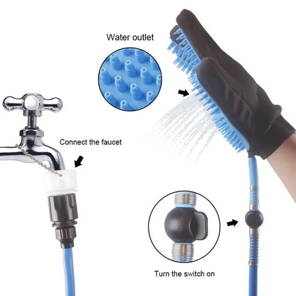 Premium pet grooming tool with bath brush and water sprayer, designed for dogs, cats, and horses of all sizes