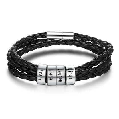 A personalized leather bracelet with engraved beads, a thoughtful gift for men