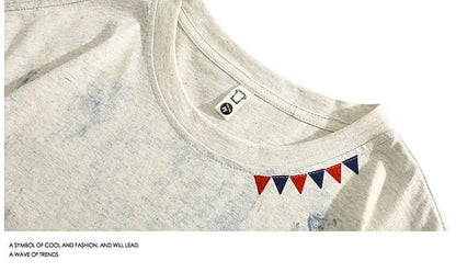 Gray men's loose fit t-shirt with a full coverage tie dye print pattern