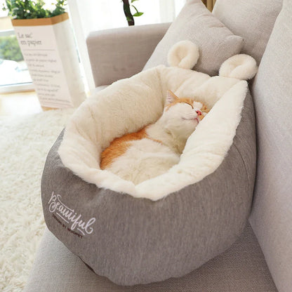 Cotton pet dog bed warming soft sleeping bag cushion in grey