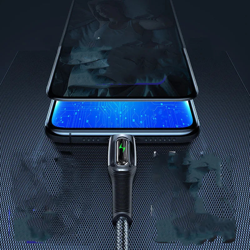 Black braided lightning cable with zinc alloy connectors for iPhone 12 charging and data transfer