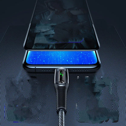 Black braided lightning cable with zinc alloy connectors for iPhone 12 charging and data transfer