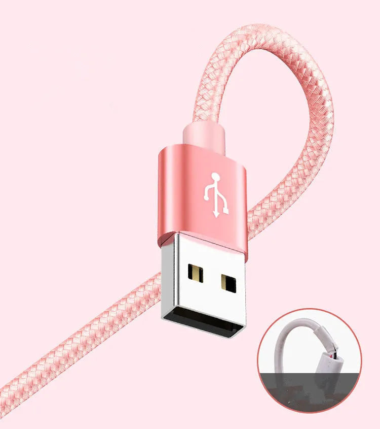 Three-in-one charging cable for mobile phones, 1.2 metre combined length, connects to Micro USB, iPhone, and USB-C devices with three-in-one multi-connector design, available in black, blue, gold, grey, pink, or silver.