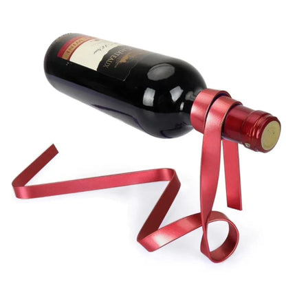 36cm black ribbon wine bottle holder rack creating floating illusion on wall
