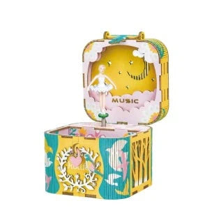 DIY 3D Kitty Ballet Wooden Puzzle and Music Box Toy with moveable parts