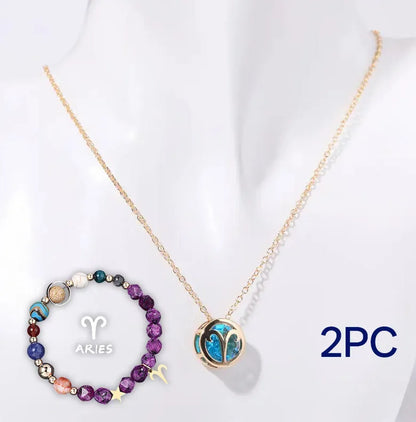 Natural stone bead necklace and matching bracelet set showing varied gemstone colours and textures.