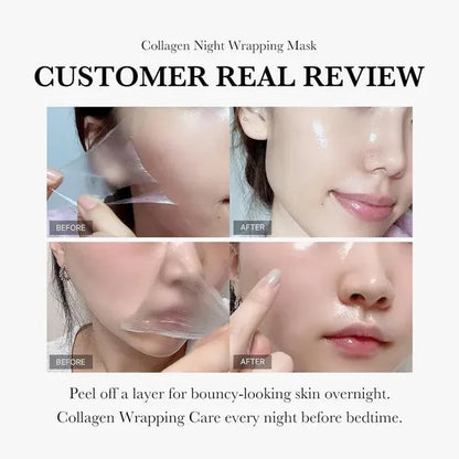 Collagen night face mask 75ml bottle with application brush for firming and anti-wrinkle treatment