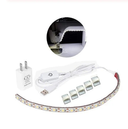 Customizable sewing machine LED light bar with touch-sensitive dimming controls for precise illumination