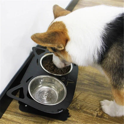 Anti-falling cat dog feeding water bowl in stainless steel with inclined design
