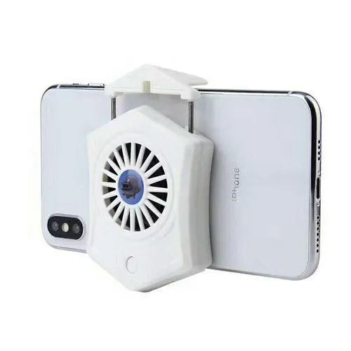 Black aluminium USB mobile phone cooler clipped onto a smartphone