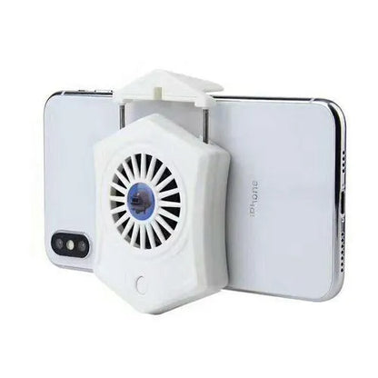 Black aluminium USB mobile phone cooler clipped onto a smartphone