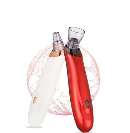 Electric blackhead remover device with five suction nozzle attachments, shown in black colour.