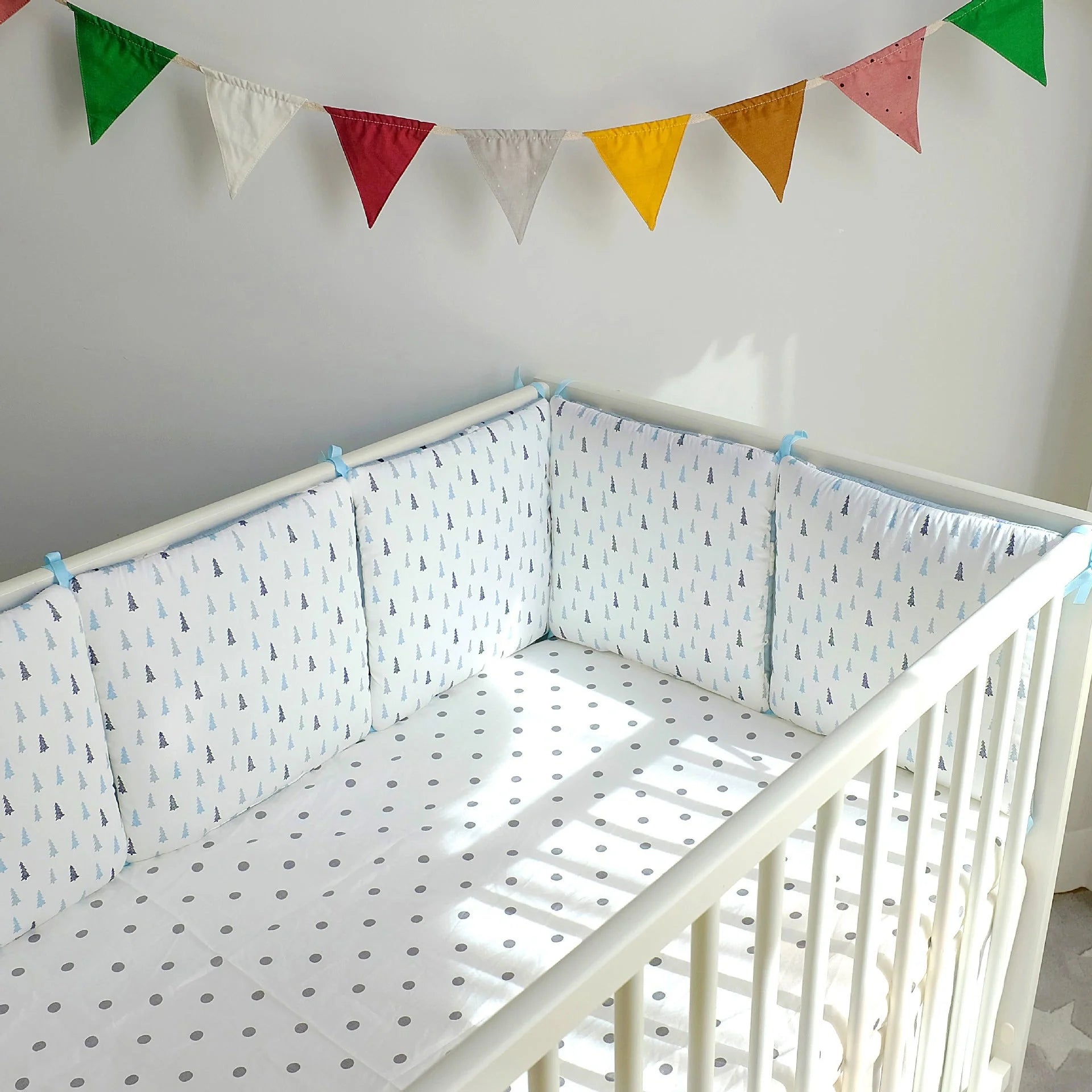 Set of six cartoon embroidered cotton bumper beds for nursery safety and style