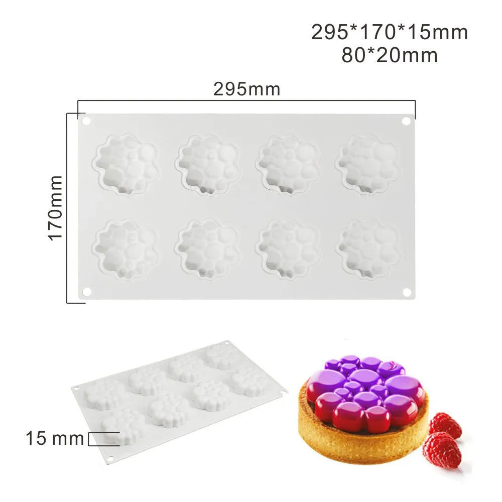 Round silicone cake mould with eight bubble tower pattern design for baking