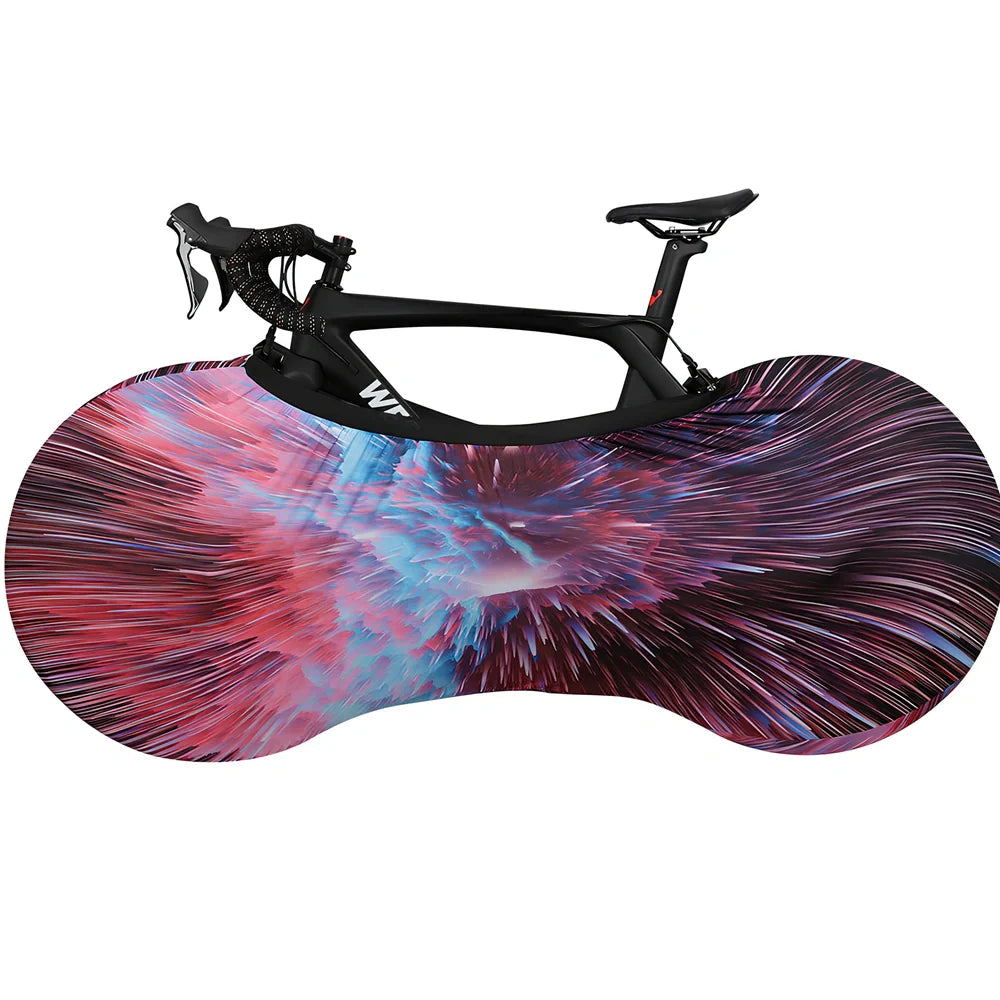 Black polyester-spandex bicycle wheel dust cover, 149cm length, adjustable 48-58cm height for 24-29 inch wheels