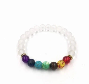 Agate molten rock 8mm energy chakra bracelet with colourful beads and alloy accents