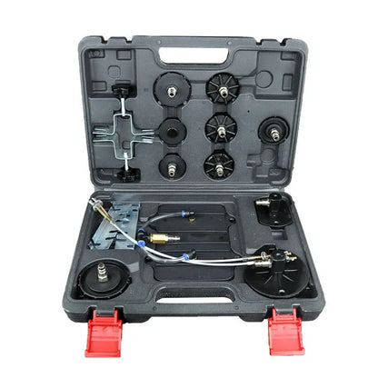 Pneumatic brake fluid replacement machine with pressure gauge, manual regulator, and transparent drain pipe