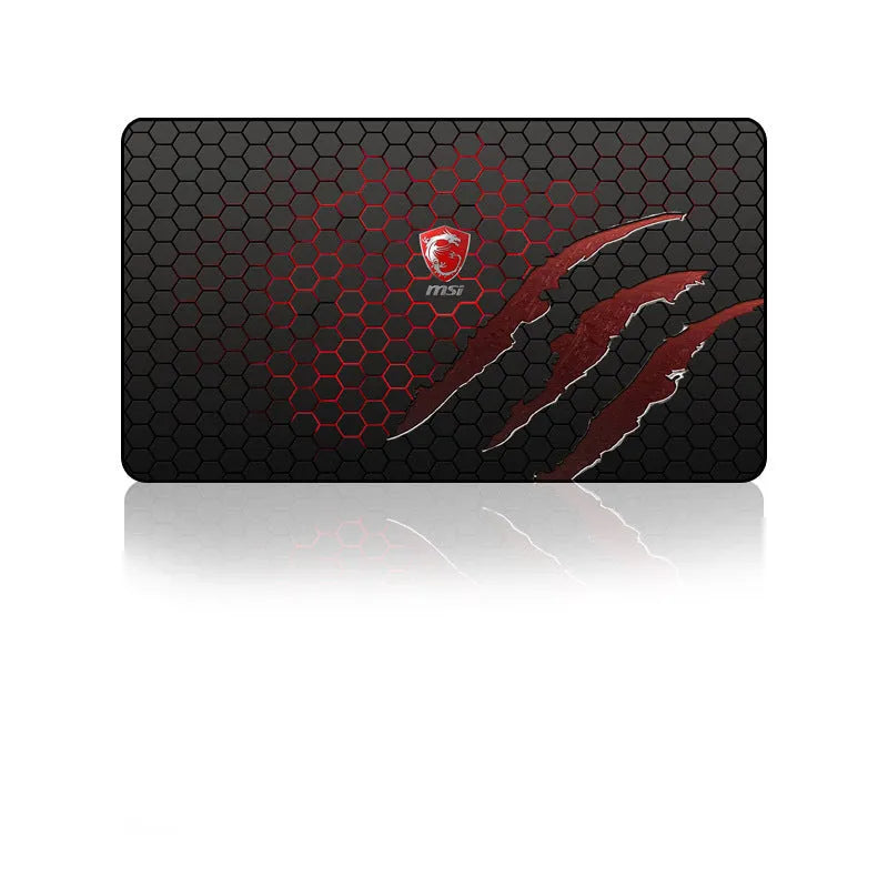 Oversized mouse pad with non-slip rubber base and washable cloth surface, available in multiple sizes and 2mm or 3mm thickness.