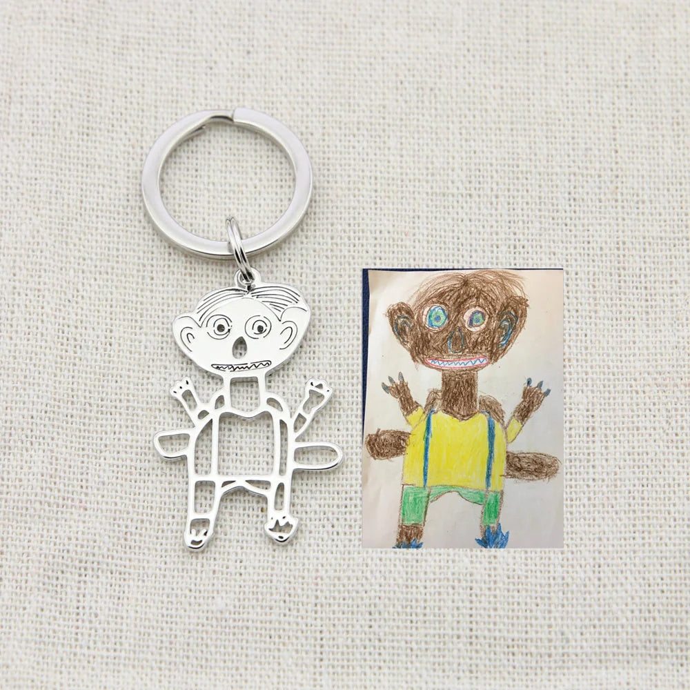 Custom children's artwork necklace with stainless steel chain and titanium steel pendant
