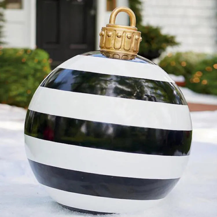 Large 60cm inflatable PVC Christmas decoration ball in bright colours for outdoor garden or tree display.