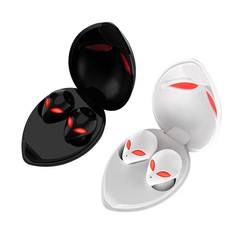 Creative Outer Starman T8 alien-design wireless Bluetooth earbuds and charging case in black.