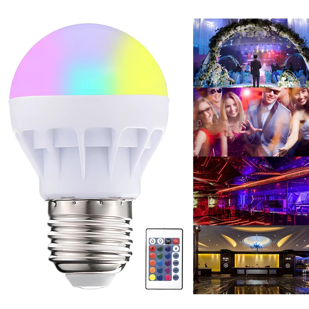 3W RGB LED bulb with remote, plastic aluminium body, PC shade, 210 lumens full colour output