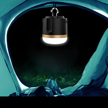 Outdoor tent camping light with 7200mAh battery in black silver colour showing compact 78x67mm dimensions