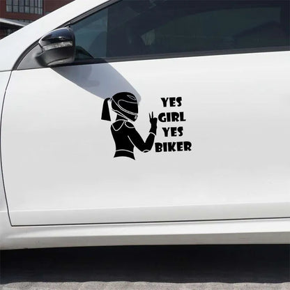 Cool Girl Rider waterproof car sticker measuring 16cm by 15cm in black, white, and laser colour options