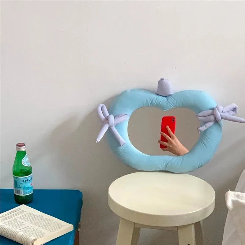 Korean-style fabric wall mirror with aluminium lens in apple colour option
