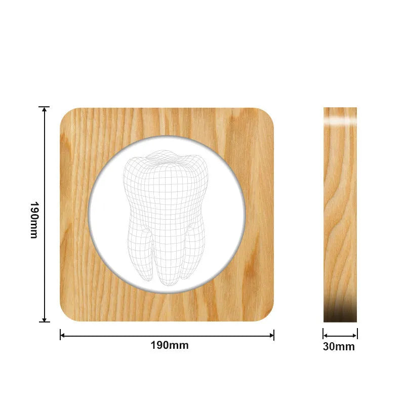 Tooth shape wood colour acrylic night lamp measuring 190x190x30mm with USB cable