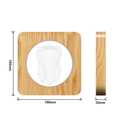 Tooth shape wood colour acrylic night lamp measuring 190x190x30mm with USB cable