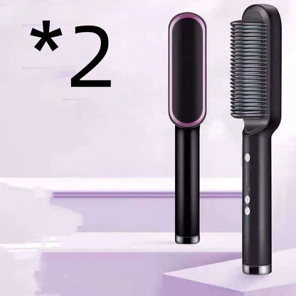 Red 2-in-1 hair straightener and hot comb with tourmaline ceramic plates and digital temperature display
