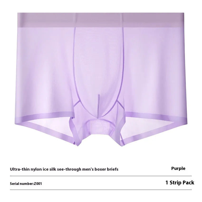 Ice silk seamless boxer briefs in a solid colour on a white background