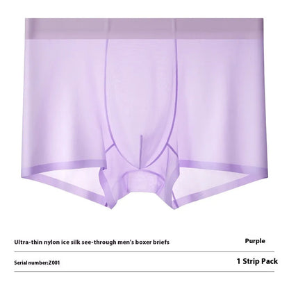 Ice silk seamless boxer briefs in a solid colour on a white background