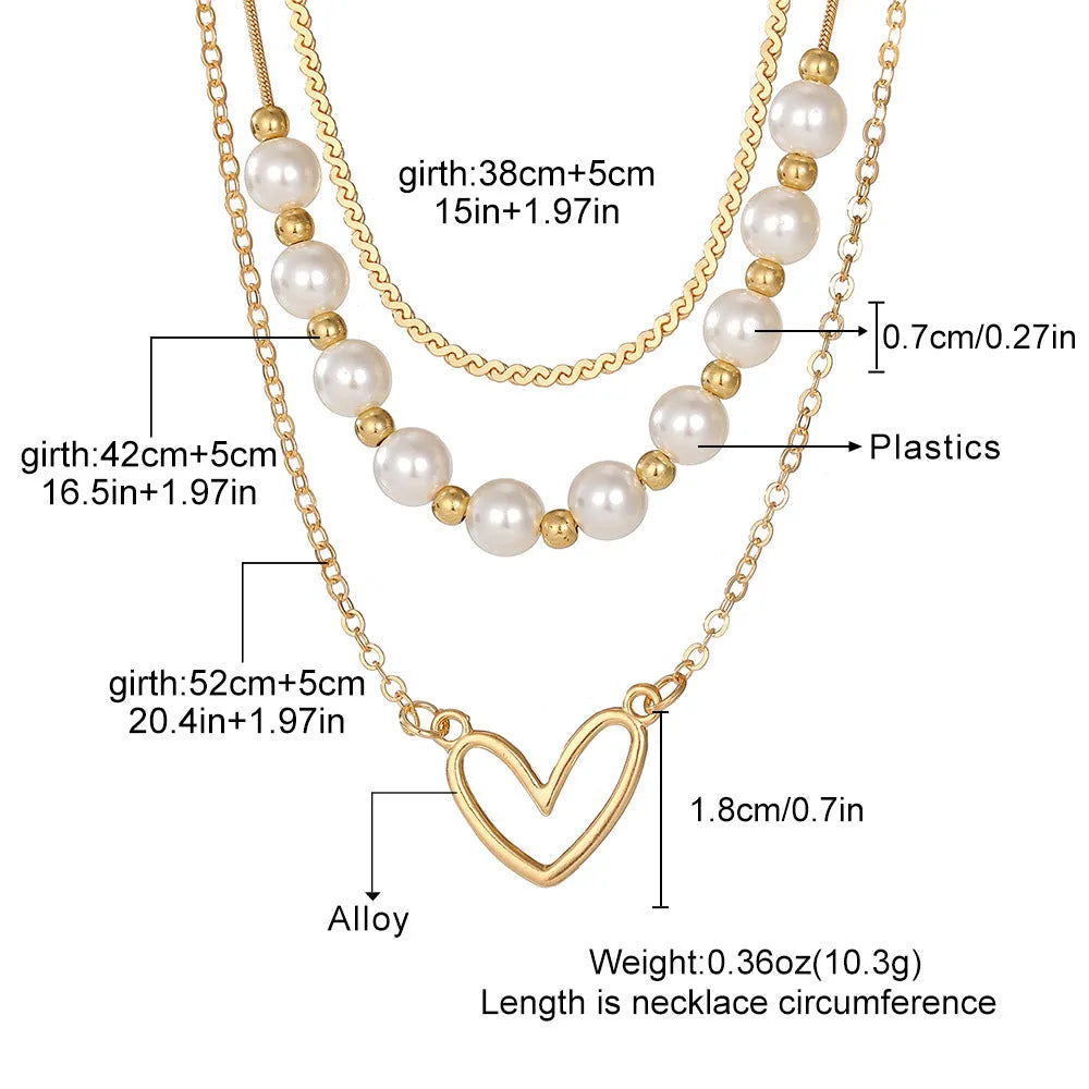 Vintage love heart pearl gold necklace with adjustable chain and electroplated pendant