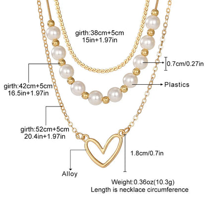 Vintage love heart pearl gold necklace with adjustable chain and electroplated pendant